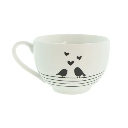 Tass-alustass Heart Birds valge/must