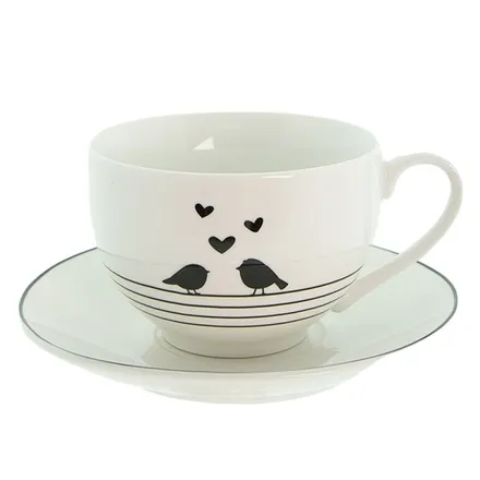 Tass-alustass Heart Birds valge/must