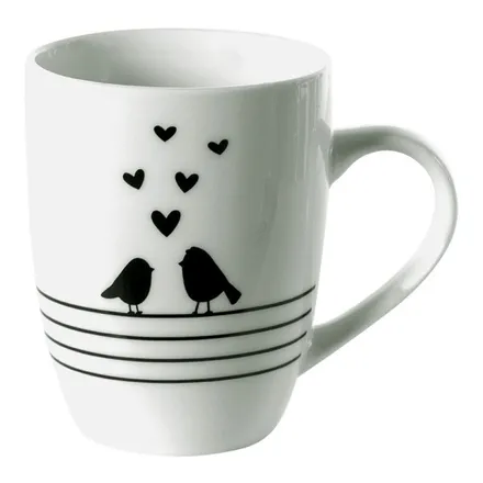 Tass Hearts Birds valge/must 350ml