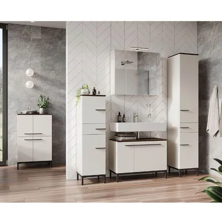 Kõrge vannitoakapp Yonkers 2u1s kašmiir/pähkel