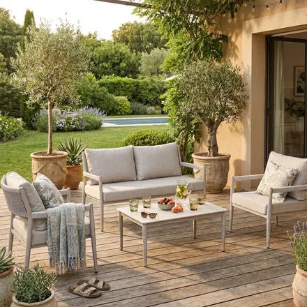 Aiamööbli komplekt Ferrara laud+ diivan+ 2 tooli beež