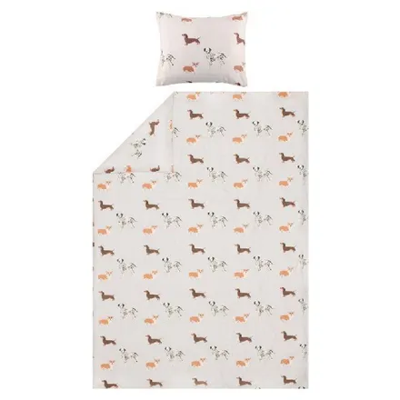 Voodipesukomplekt Doggies 150x210/50x60 valge/pruun