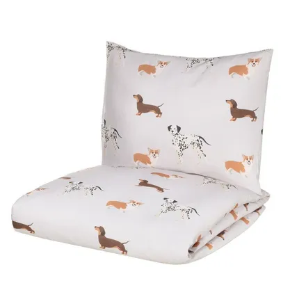 Voodipesukomplekt Doggies 150x210/50x60 valge/pruun