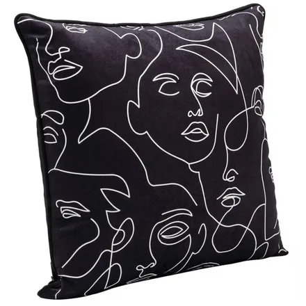 Dekoratiivpadi Faces 45x45 must/valge