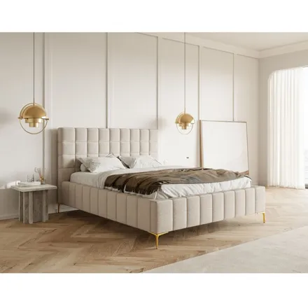 Pesukastiga voodi Grid 160x200 helebeež