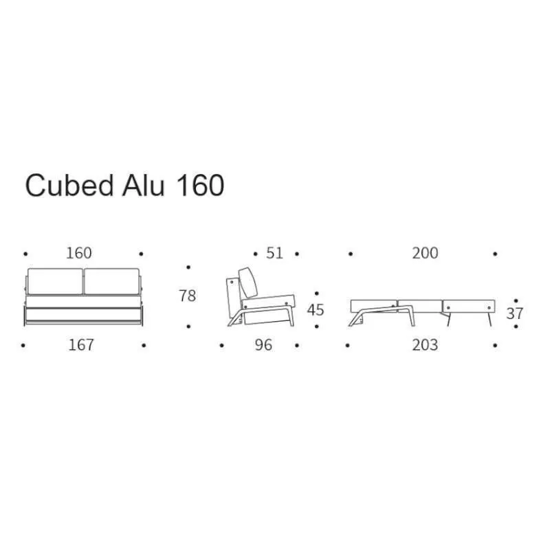 Innovation diivanvoodi Cubed 160 alumiinium/hall