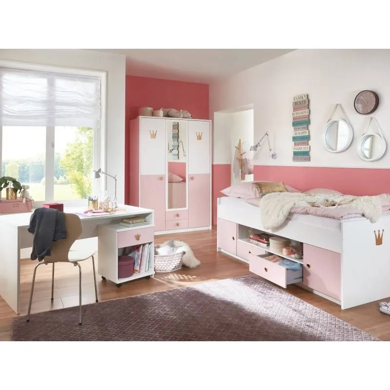 Voodi Cindy2 90x200 valge/roosa