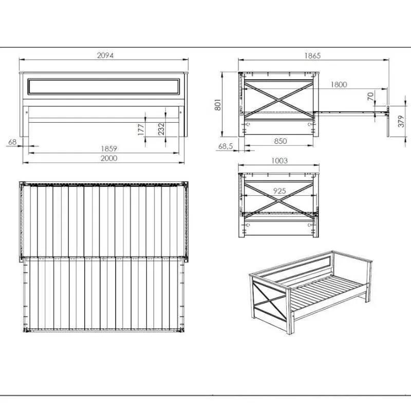 Laiendatav voodi Pino 90-180x200 valge