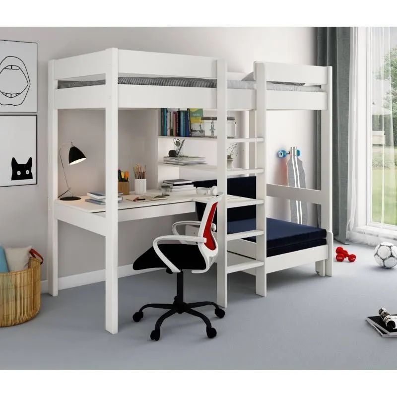 Kõrge voodi Robin+laud+sofa 90x200 valge