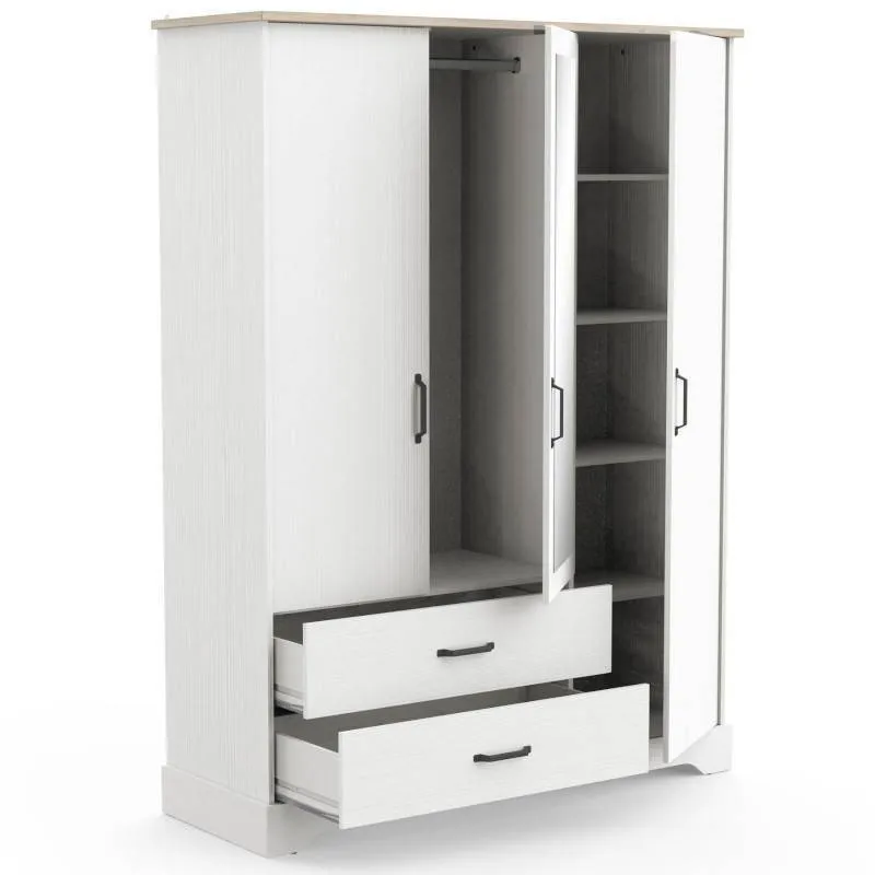 Riidekapp peegliga Cottage 3u2s kronberg/valge