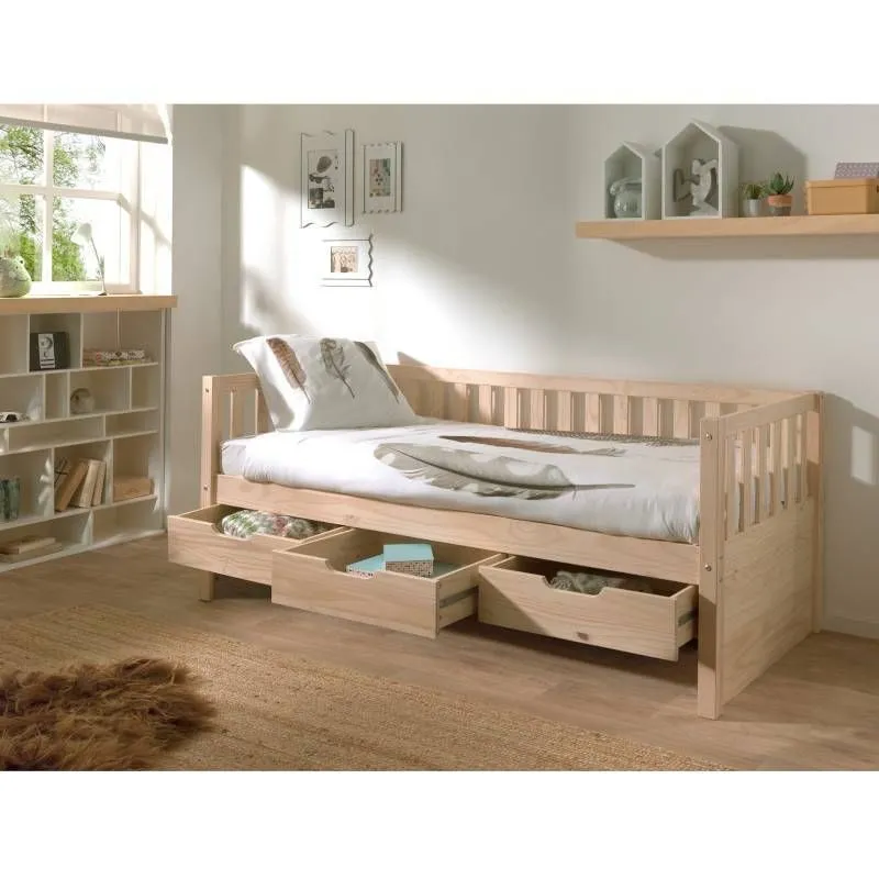 Kaptenivoodi+3 sahtlit Fritz 90x200 naturaalne mänd