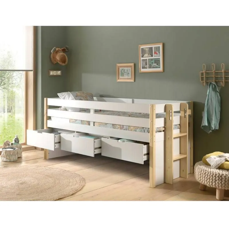 Kaptenivoodi+3 sahtlit Margrit 90x200 valge