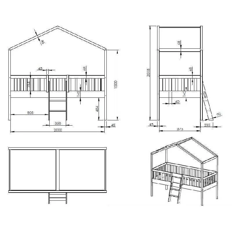 Majavoodi+redel Dallas 90x200 valge
