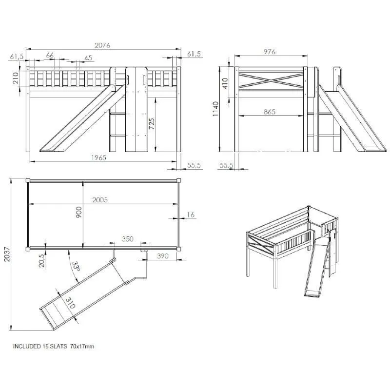 Voodi liumäega Scott 90x200 valge