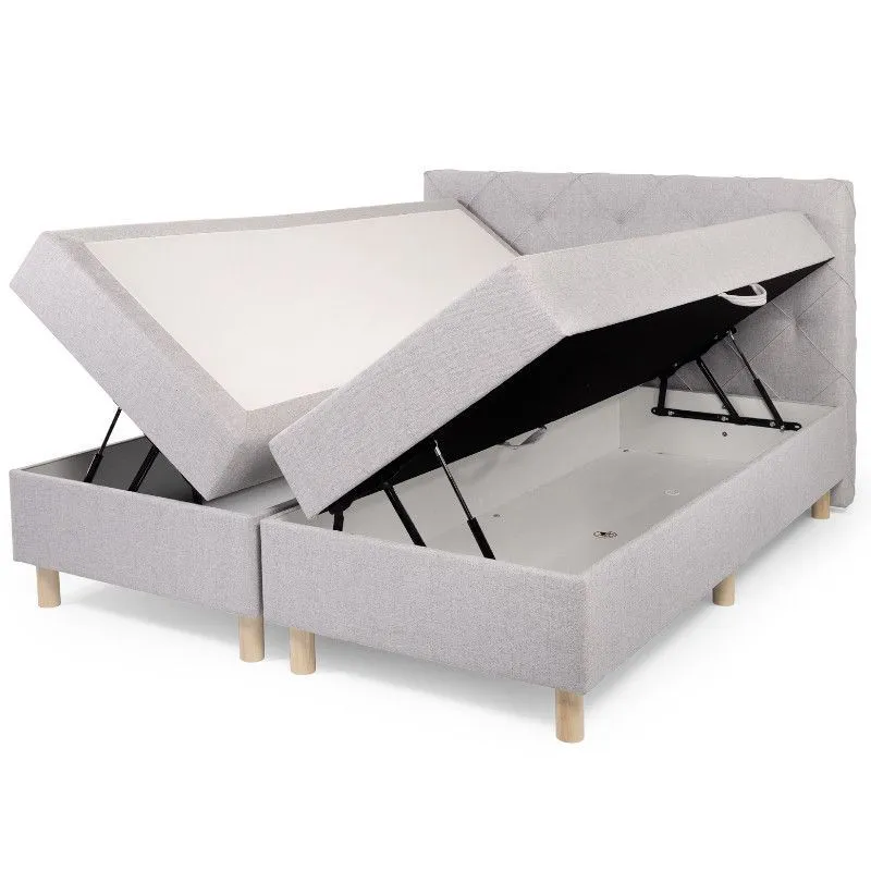 Pesukastiga kontinentaalvoodi Sborg 160x200 helehall