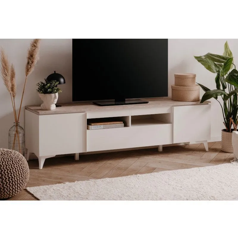 Tv-alus Bertrix 177x40 liivakivi/valge