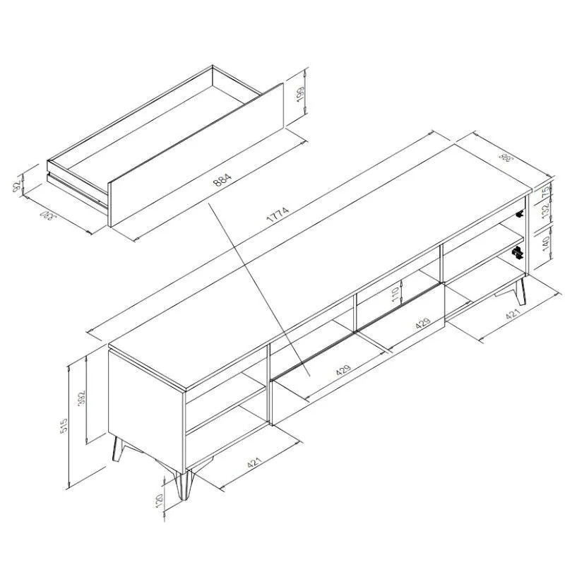 Tv-alus Bertrix 177x40 kiltkivi/antratsiit