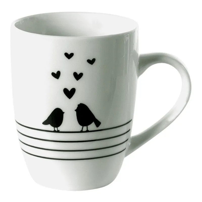 Tass Hearts Birds valge/must 350ml