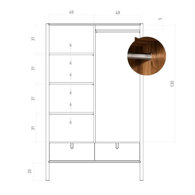 Riidekapp Rhett-Pl 109x60 õlitatud tamm/rotang