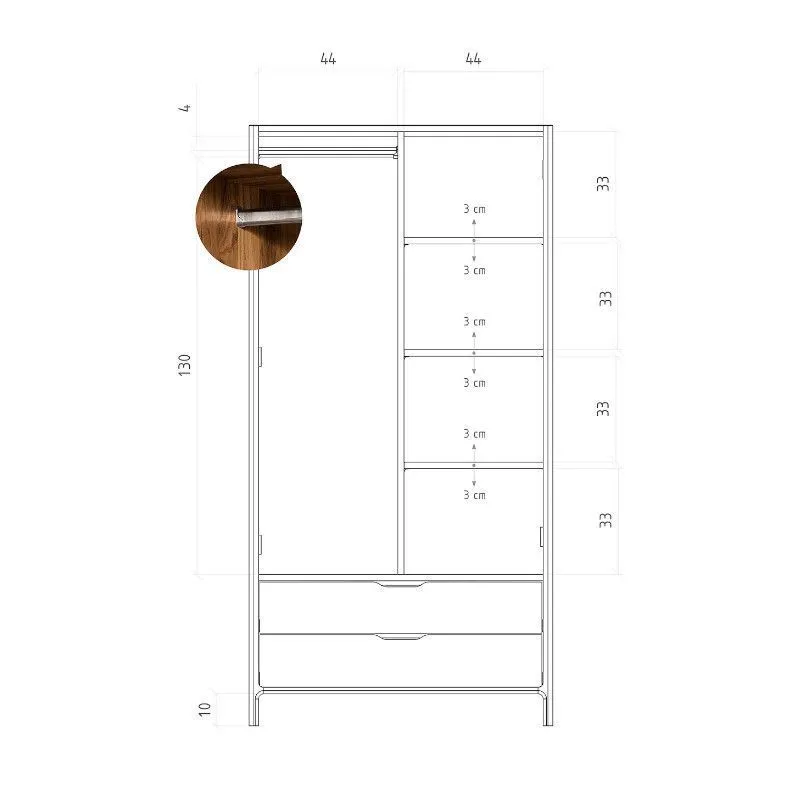 Riidekapp Rhett-Tw 95x60 õlitatud tamm
