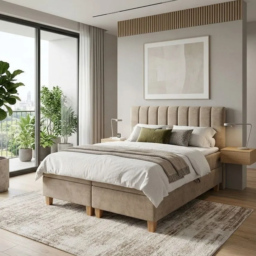 Pesukastiga kontinentaalvoodi Vicky pocket 180x200 beež