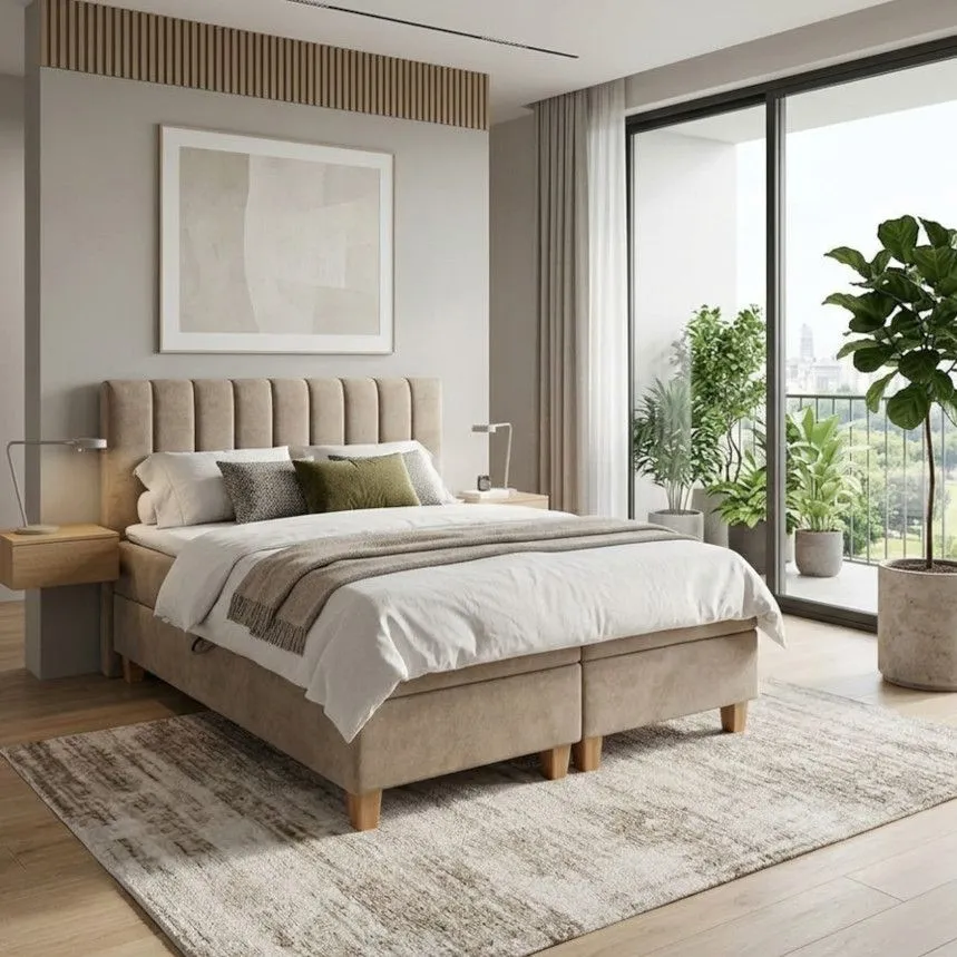 Pesukastiga kontinentaalvoodi Vicky pocket 140x200 beež