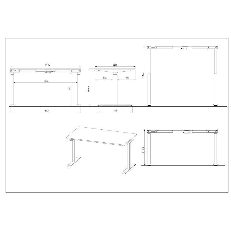 Reguleeritava kõrgusega kirjutuslaud Mailand-Jet 140x80 kašmiir/must