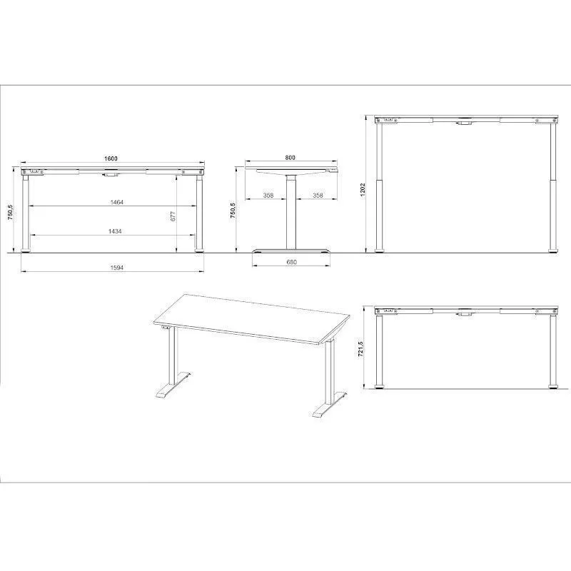 Reguleeritava kõrgusega kirjutuslaud Mailand-Jet 160x80 valge
