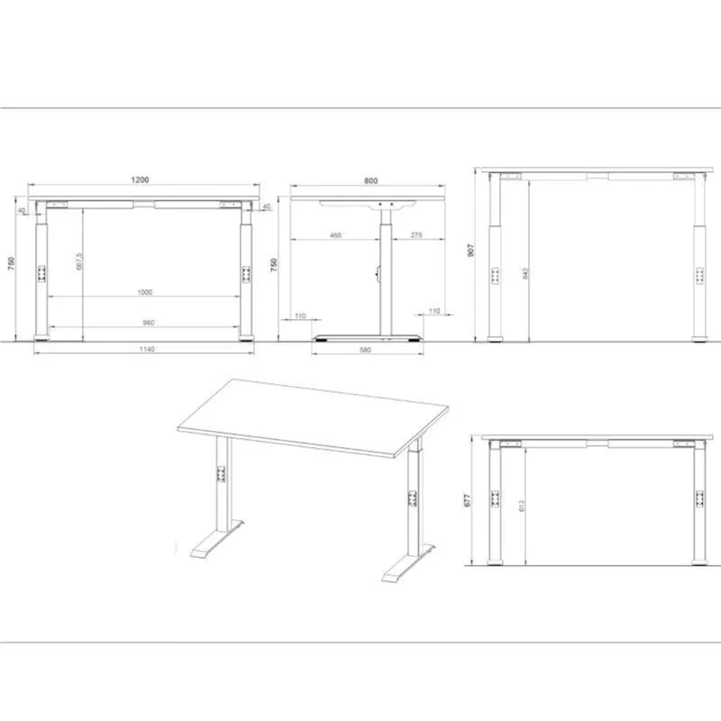 Reguleeritava kõrgusega kirjutuslaud Mailand-D 120x80 valge/hõbehall