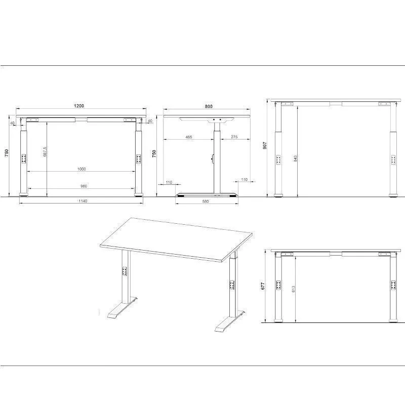 Reguleeritava kõrgusega kirjutuslaud Mailand-D 120x80 grafiit/hõbehall