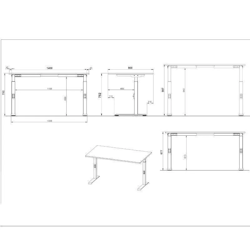 Reguleeritava kõrgusega kirjutuslaud Mailand-D 140x80 navarra tamm/hõbehall