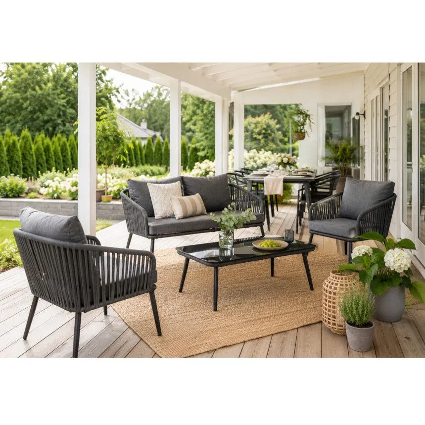 Aiamööbel Verona laud+diivan+2 tooli tumehall