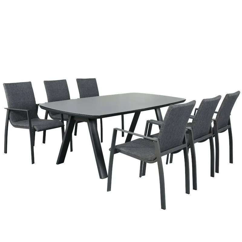 Aiamööbli komplekt Faro laud+6 tooli tumehall/must