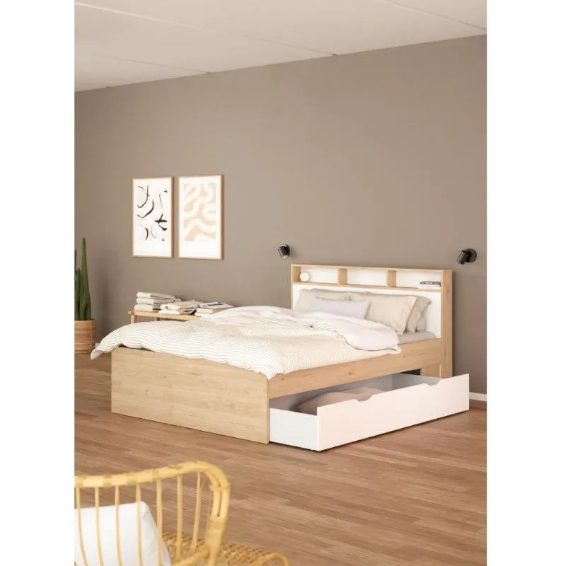Voodi Ikast 160x200 hickory/valge