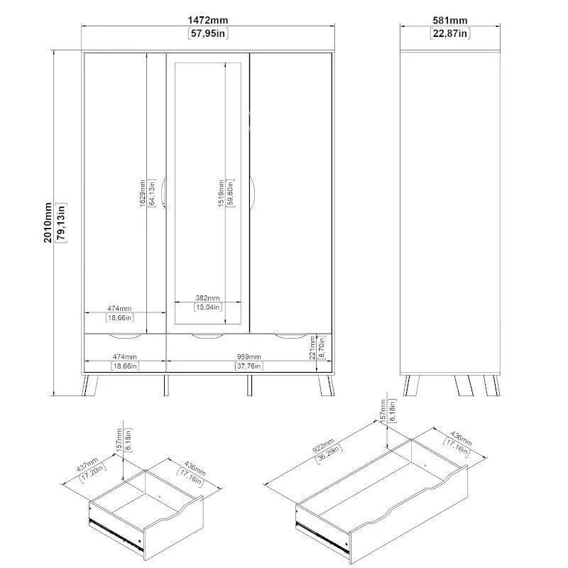 Riidekapp Ikast 3u2s hickory/valge
