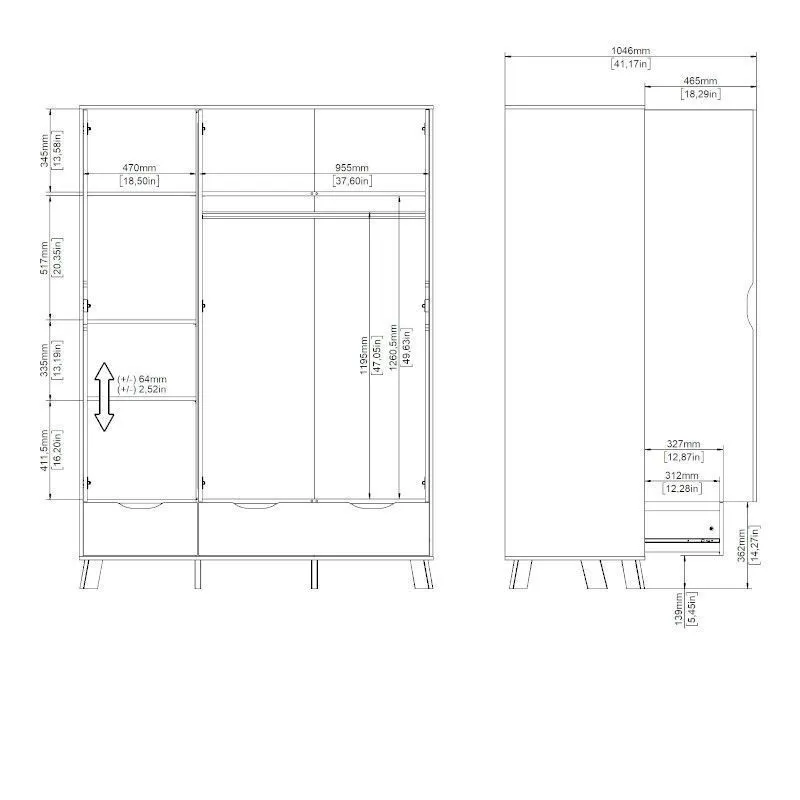 Riidekapp Ikast 3u2s hickory/valge