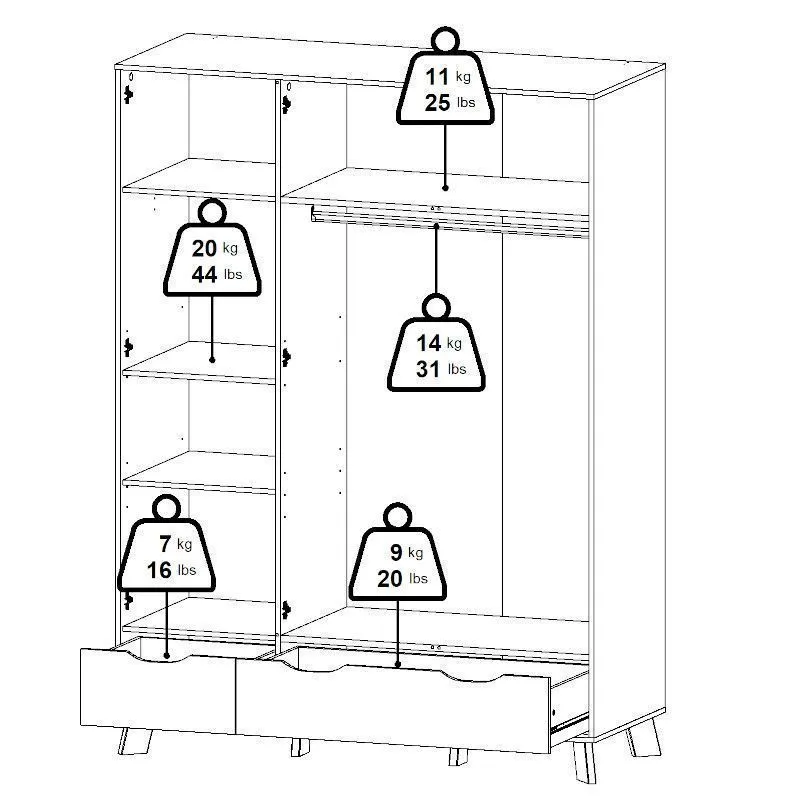 Riidekapp Ikast 3u2s hickory/valge
