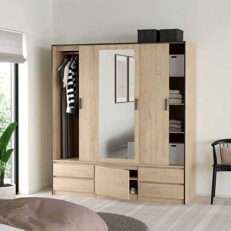 Riidekapp peegliga Line 3lu1u4s hickory