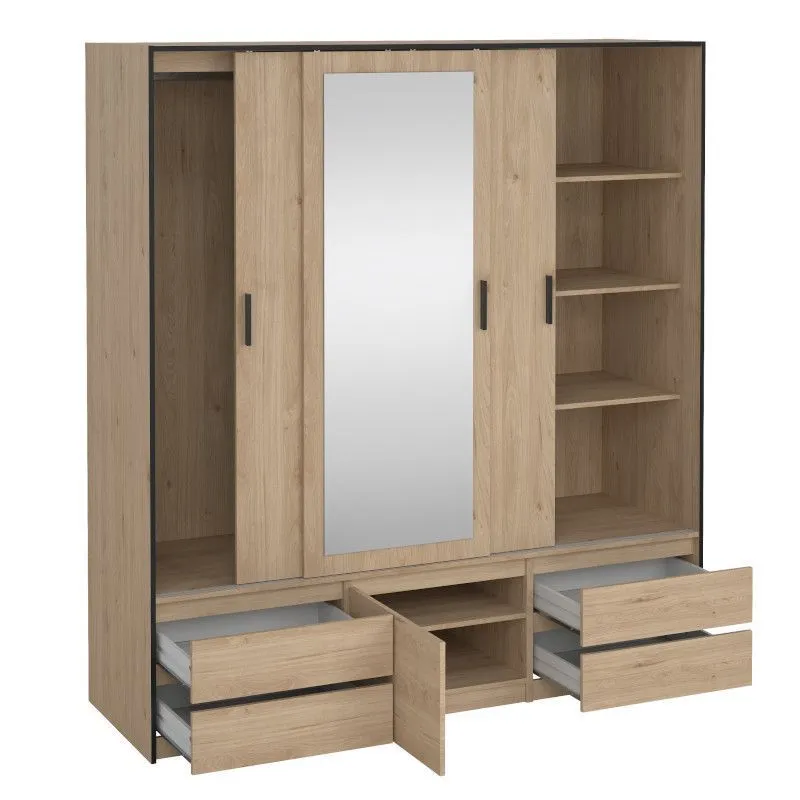 Riidekapp peegliga Line 3lu1u4s hickory