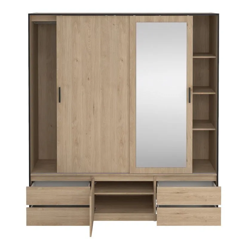 Riidekapp peegliga Line 3lu1u4s hickory