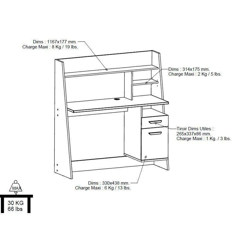 Kirjutuslaud Bualy 1u1s kronbergi tamm/valge