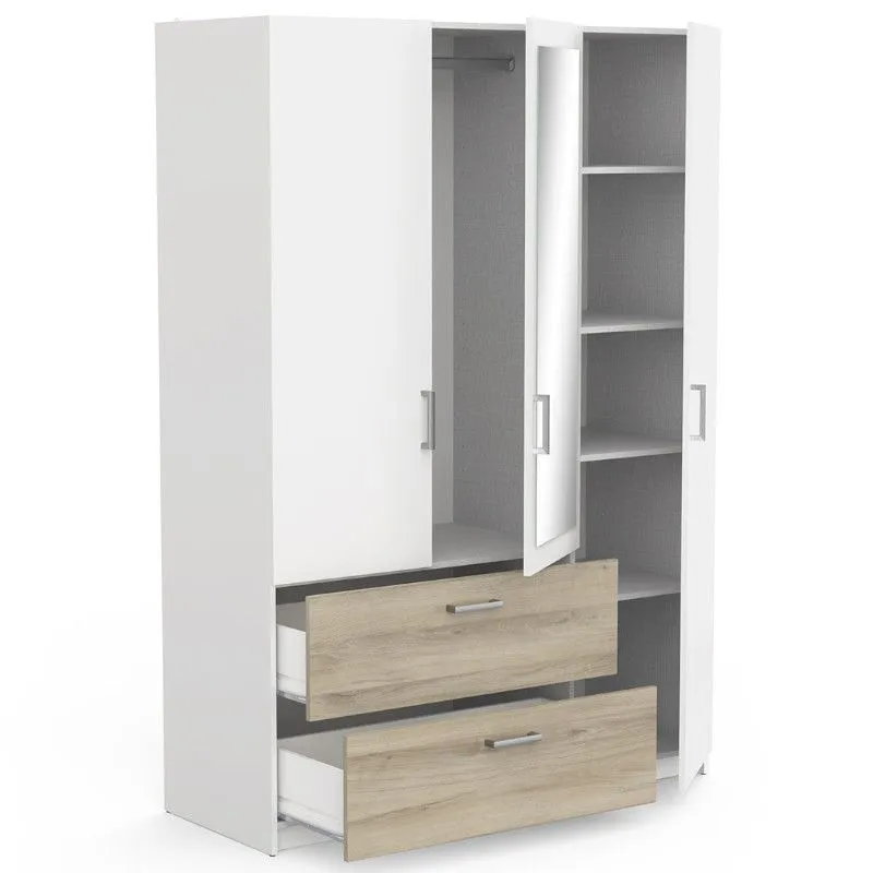 Riidekapp peegliga Ready2 3u2s kronbergi tamm/valge