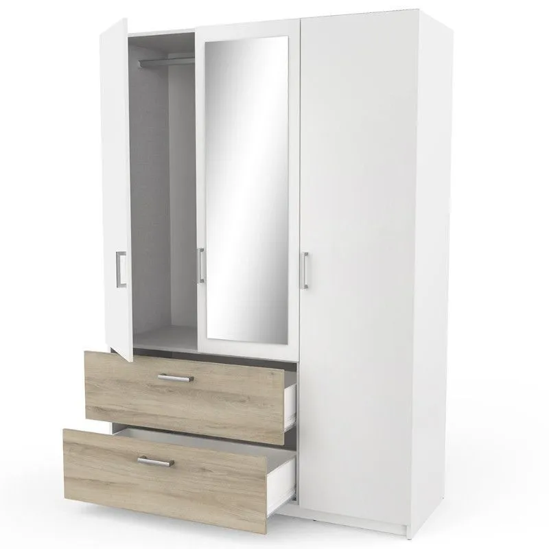 Riidekapp peegliga Ready2 3u2s kronbergi tamm/valge