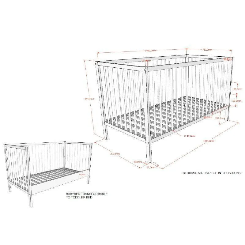 Beebivoodi Dino 70x140 valge