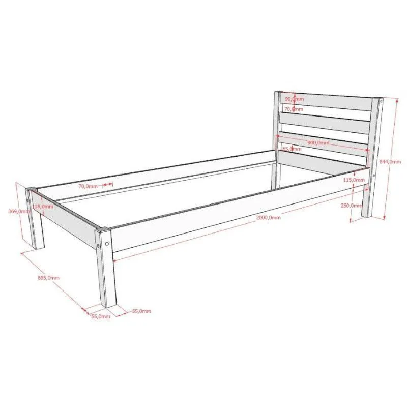 Voodi Pino 90x200 valge