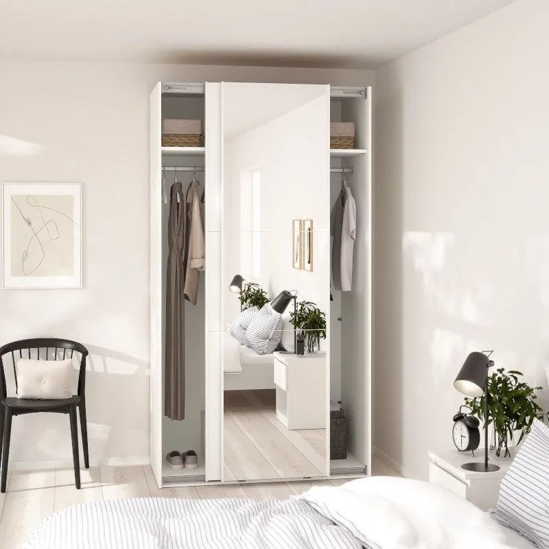 Lükandustega riidekapp Como 2lu+peegel valge