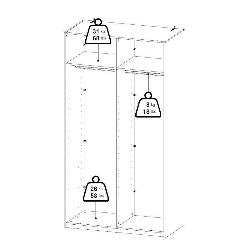 Lükandustega riidekapp Como 2lu+peegel tumehall