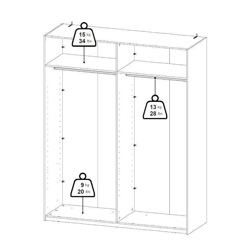 Lükandustega riidekapp Como 2lu valge