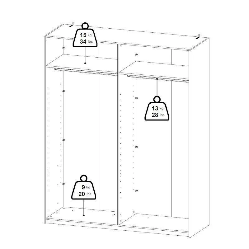 Lükandustega riidekapp Como 2lu must