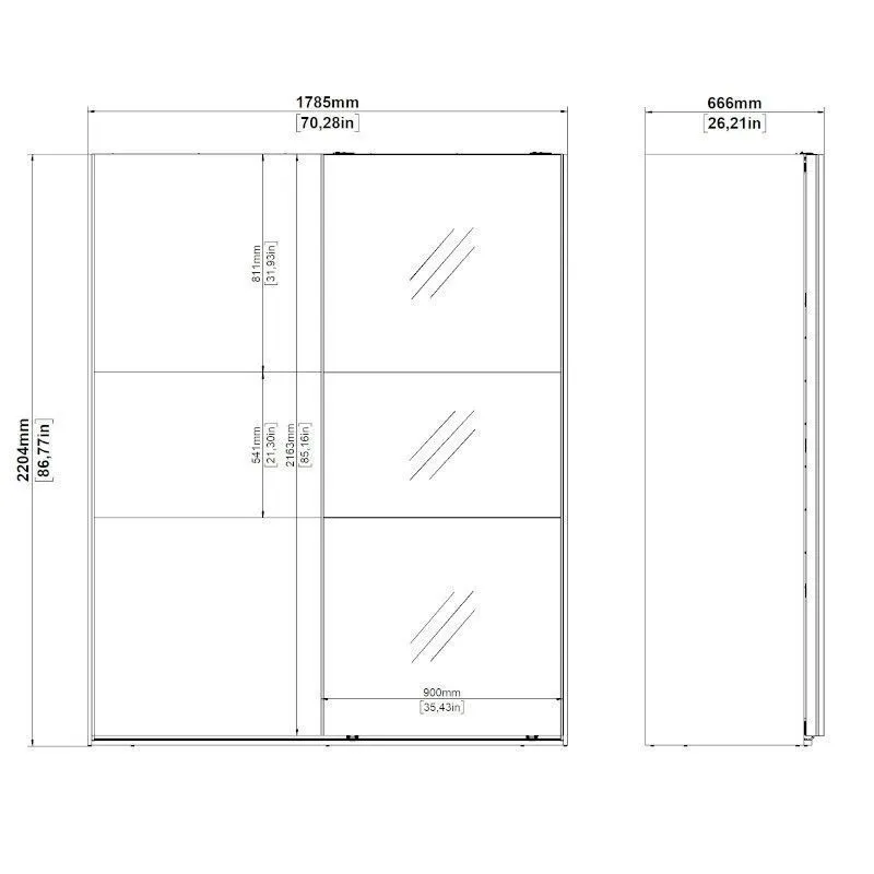Lükandustega riidekapp Como 2lu+peegel hickory tamm